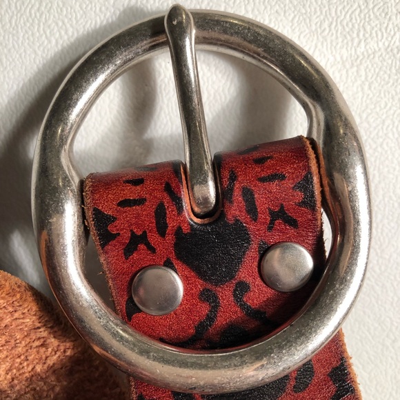 Vintage Lucky Brand BURUR318 Abstract Leather Belt Solid Brass Buckle - Picture 4 of 7